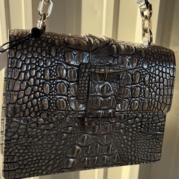 Brahmin Small Hallie Satchel Chrome Melbourne Leather NWT - Picture 5 of 10